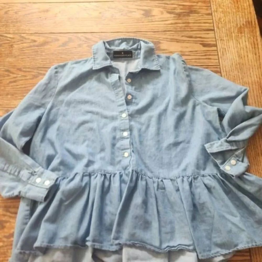 Tuckernuck Pomander Place Chambray peplum button down shirt sz XS